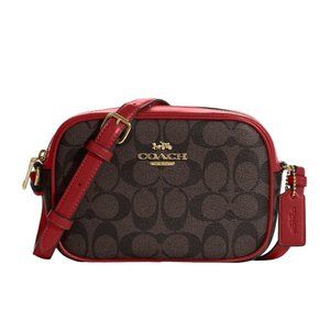 NEW Coach Jamie Camera Crossbody Mini Brown Red Coated Canvas Handbag C9926